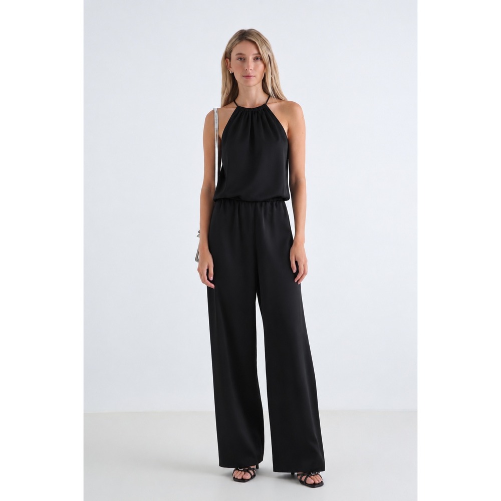 Cassis Womens Black Halter Neck Wide Leg Jumpsuit Size‎ 6 Open Back Tie Pockets